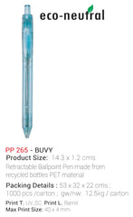 AMS-PP-265 - BUVY- Plastic Pens (Recycled pen) - Al Masam Stationery LLC