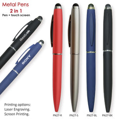 AMS-PN-27 - (2 in 1) - Rubber coated Metal pen with touch screen - Al Masam Stationery LLC