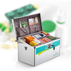 Glosen Lockable First Aid Box/Medicine Storage Box with Portable Handle Small Silver