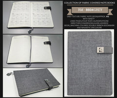 AMS-RM-8604 - GRAY - A4 size Fabric Notebooks - Al Masam Stationery LLC