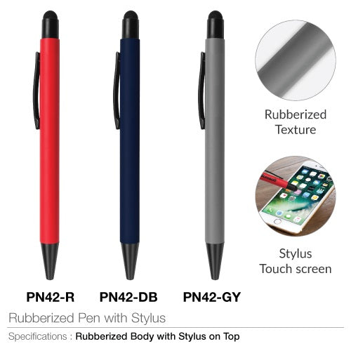 AMS-PN-42  - Rubberized pens with Stylus - Al Masam Stationery LLC