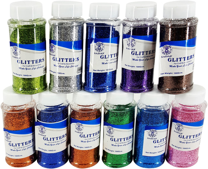 Sadaf glitter powder 100g in assorted colors, craft tool for arts and crafts projects with sparkling, colorful glitter.