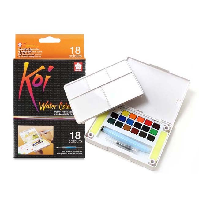 KOI WATERCOLOURS FIELD SKETCH BX W/ BRUSH - 18 PC SET - Al Masam Stationery LLC Main image