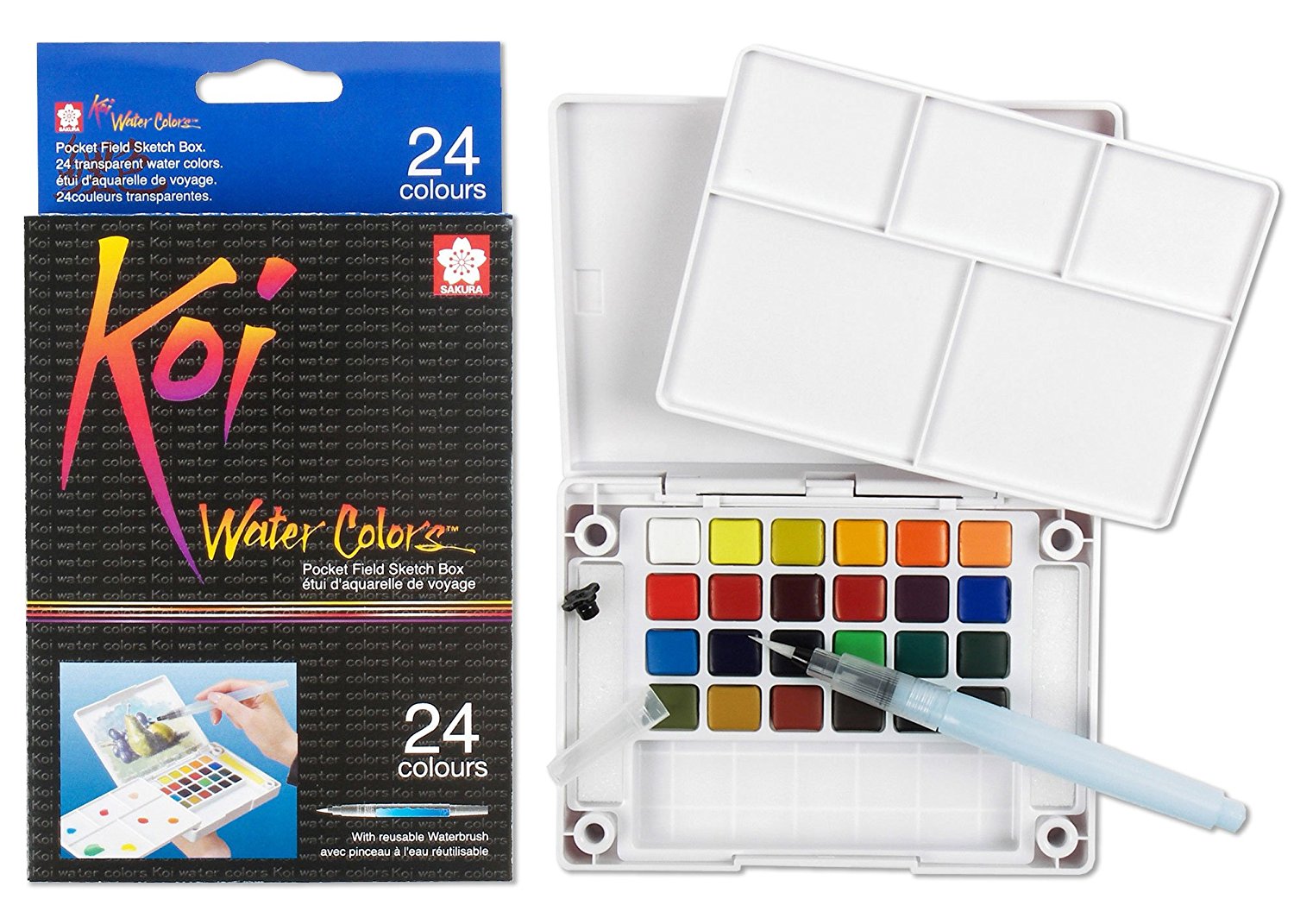 KOI WATERCOLOURS FIELD SKETCH BX W/ BRUSH - 24 PC SET - Al Masam Stationery LLC Main image