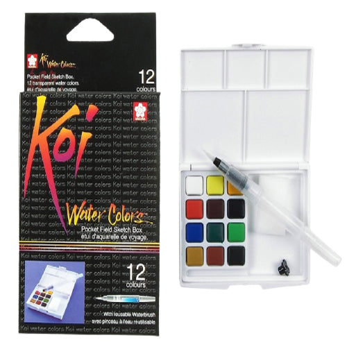 KOI WATERCOLOURS FIELD SKETCH BX W/ BRUSH - 12 PC SET - Al Masam Stationery LLC Main image