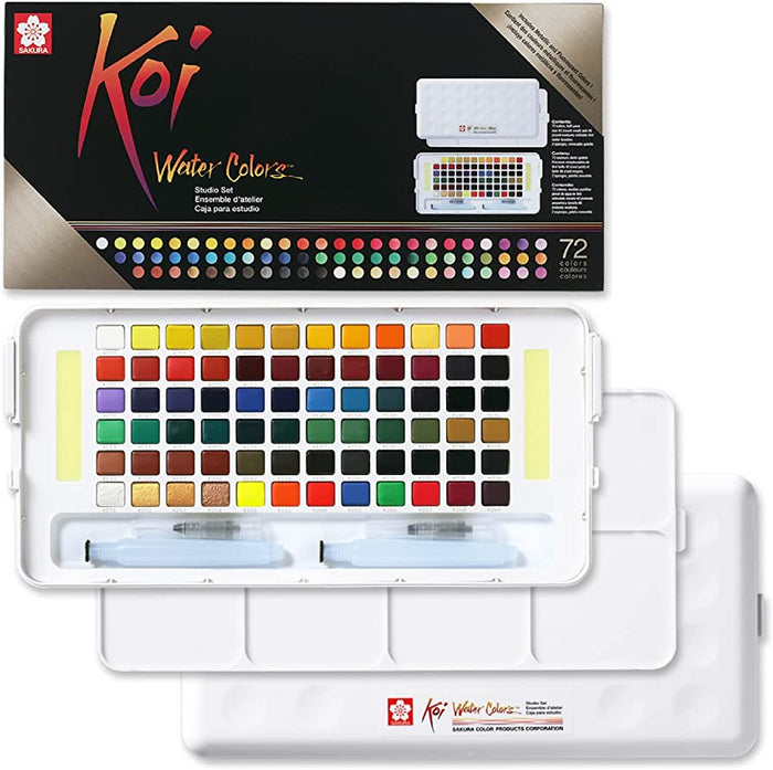 Sakura Studio Set Koi Watercolor Kit with watercolor paints, brushes, and accessories for artists' watercolor painting.