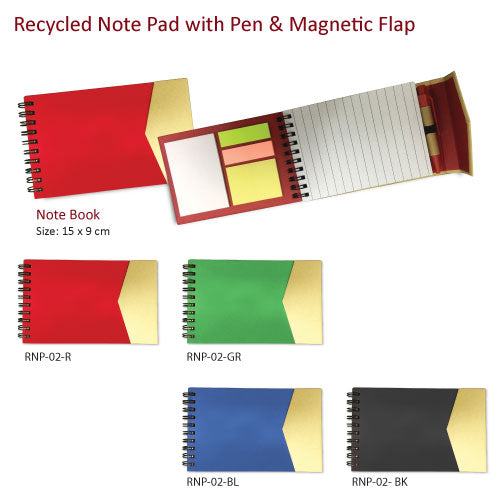 AMS-RNP-02 - Recycled Note pad with pen and magnetic flap - Al Masam Stationery LLC Main image