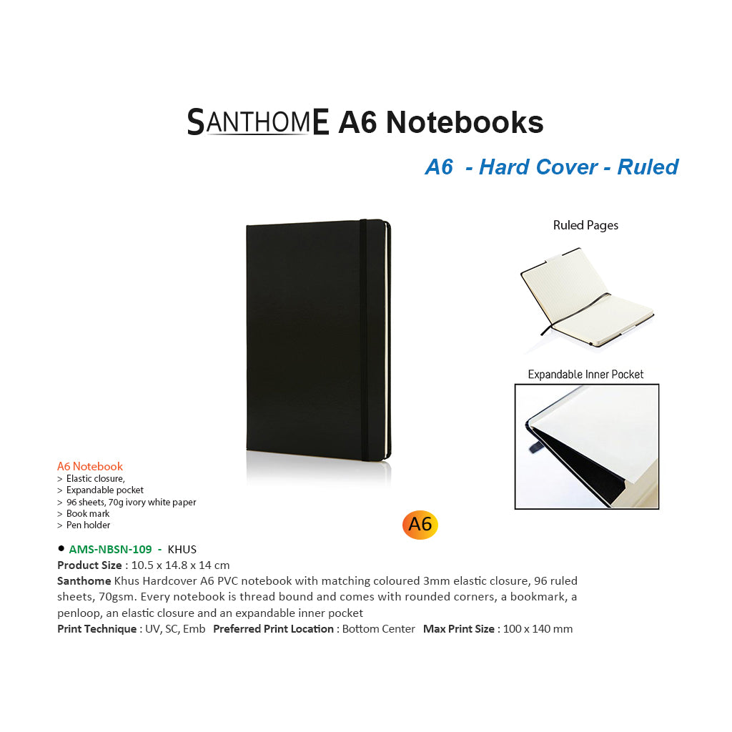 AMS-NBSN-109- KHUS - SANTHOME Hard Cover A6 Notebooks Secondary image