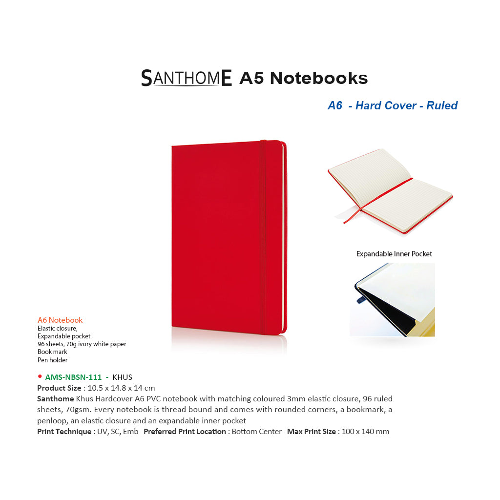 AMS-NBSN-111 - KHUS - SANTHOME Hard Cover A6 Notebooks Secondary image