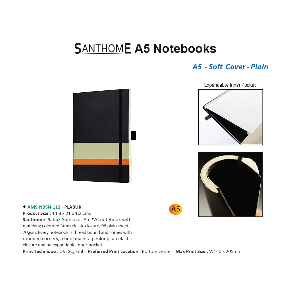 AMS-NBSN-112- PLABUK  - SANTHOME Soft Cover A5 Notebooks (Blank Sheets) Secondary image