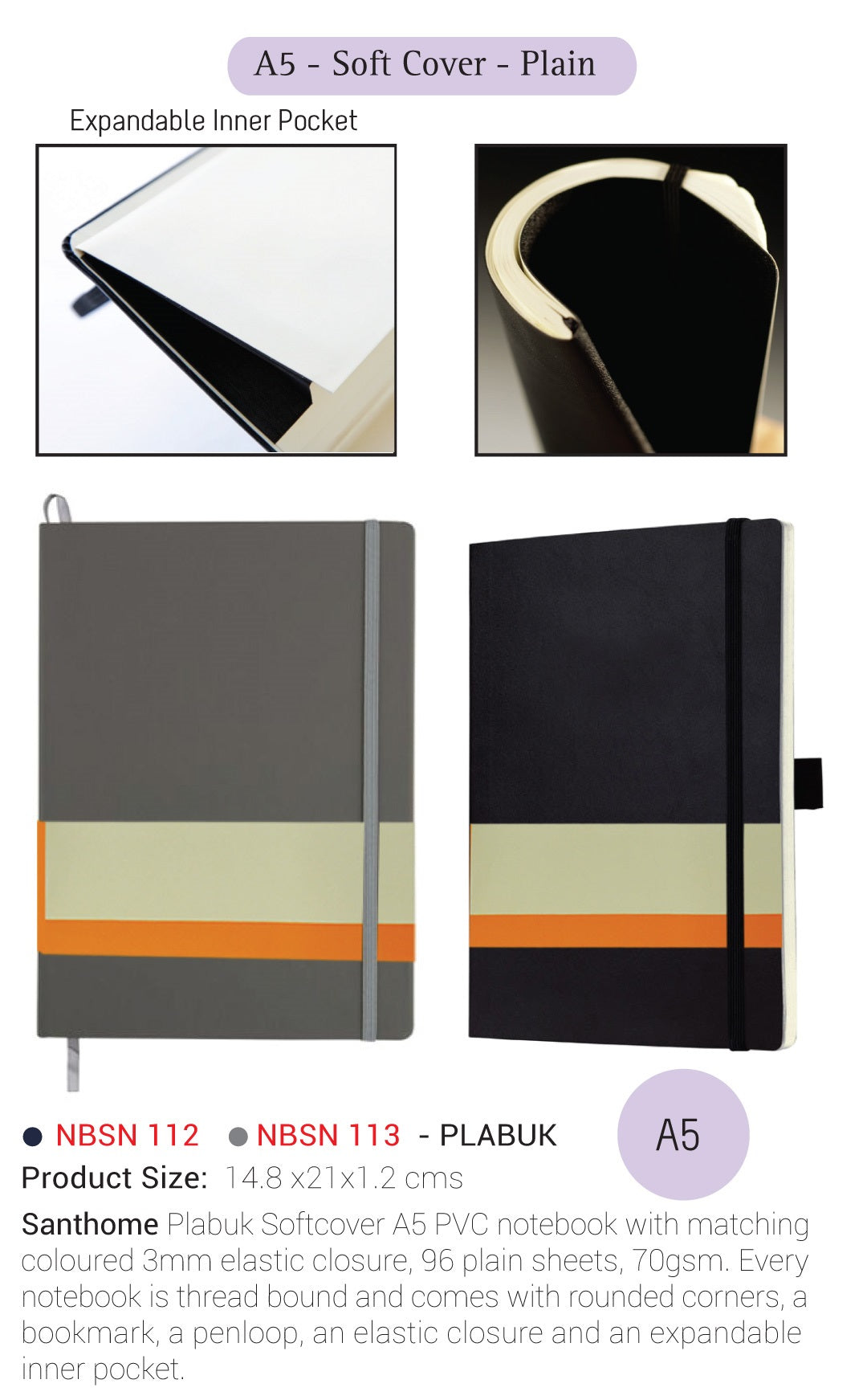 AMS-NBSN-113 - PLABUK  - SANTHOME Soft Cover A5 Notebooks (Blank sheets) Secondary image