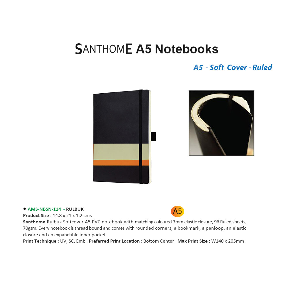 SANTHOME Soft Cover A5 Notebooks - (Ruled Sheets) Secondary image