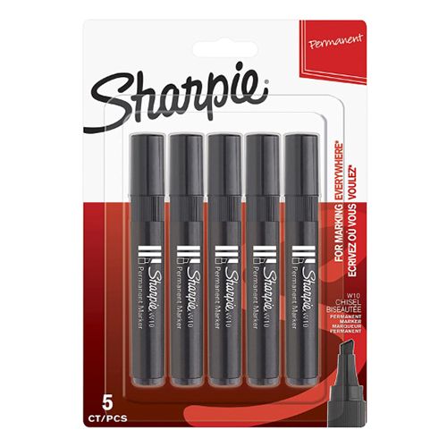 Sharpie Chisel Tip Permanent Marker Black 5 Pieces - Al Masam Stationery LLC Main image