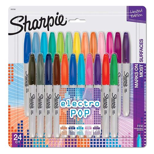 Sharpie Fine Tip Electro Pop Permanent Marker Assorted 24 Pieces - Al Masam Stationery LLC Main image