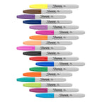 Set of 18 Sharpie fine tip permanent markers in assorted colors on a white background.