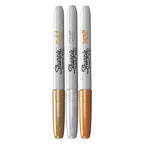 Set of three Sharpie metallic permanent markers in multicolor, featuring vibrant, shiny ink for bold writing and artwork.