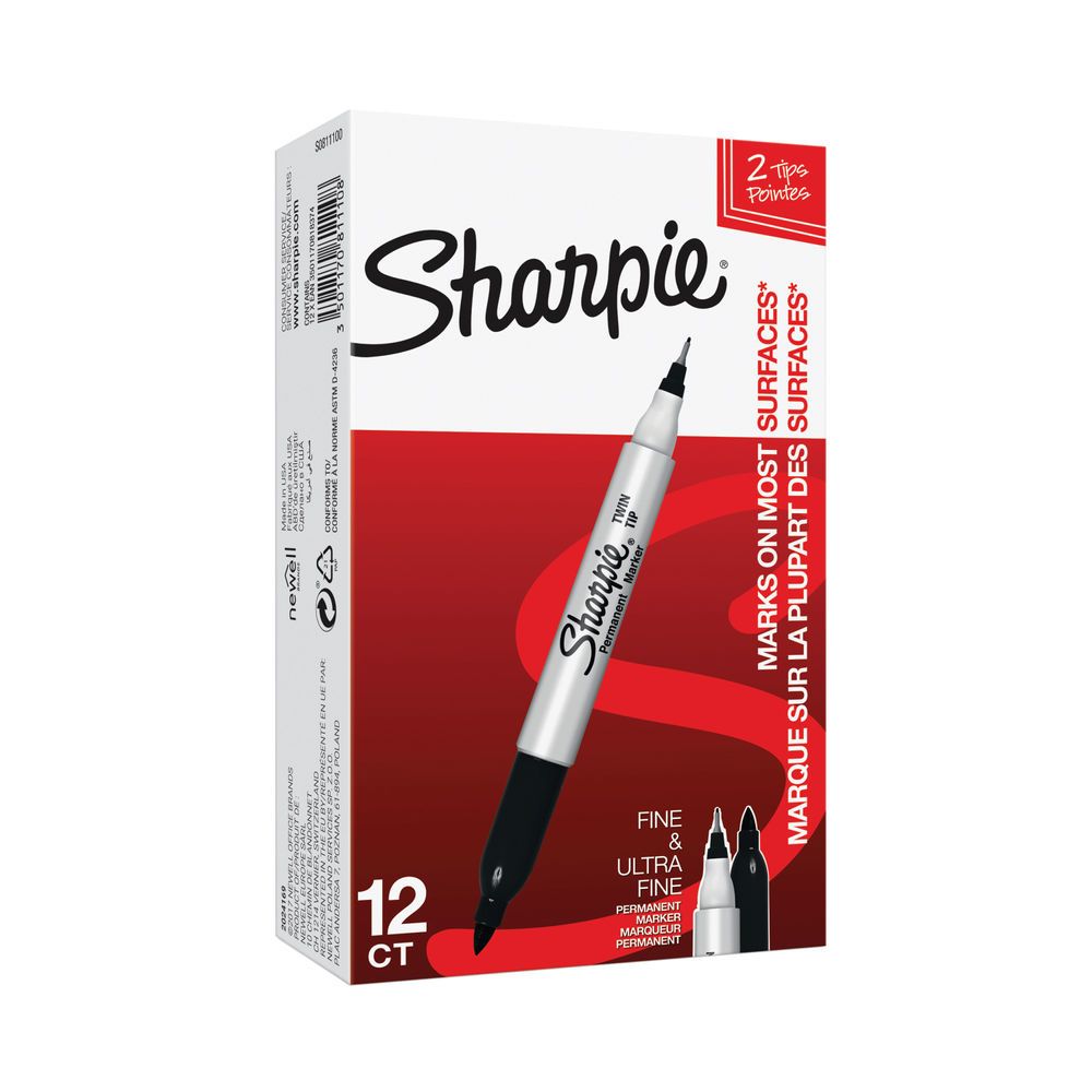 Sharpie Permanent Marker Twin Tip Black - Al Masam Stationery LLC Main image