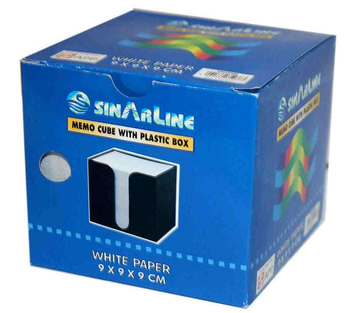 SinArline Memo Cube Box with Plastic Box 9x9x9cm White - Al Masam Stationery LLC