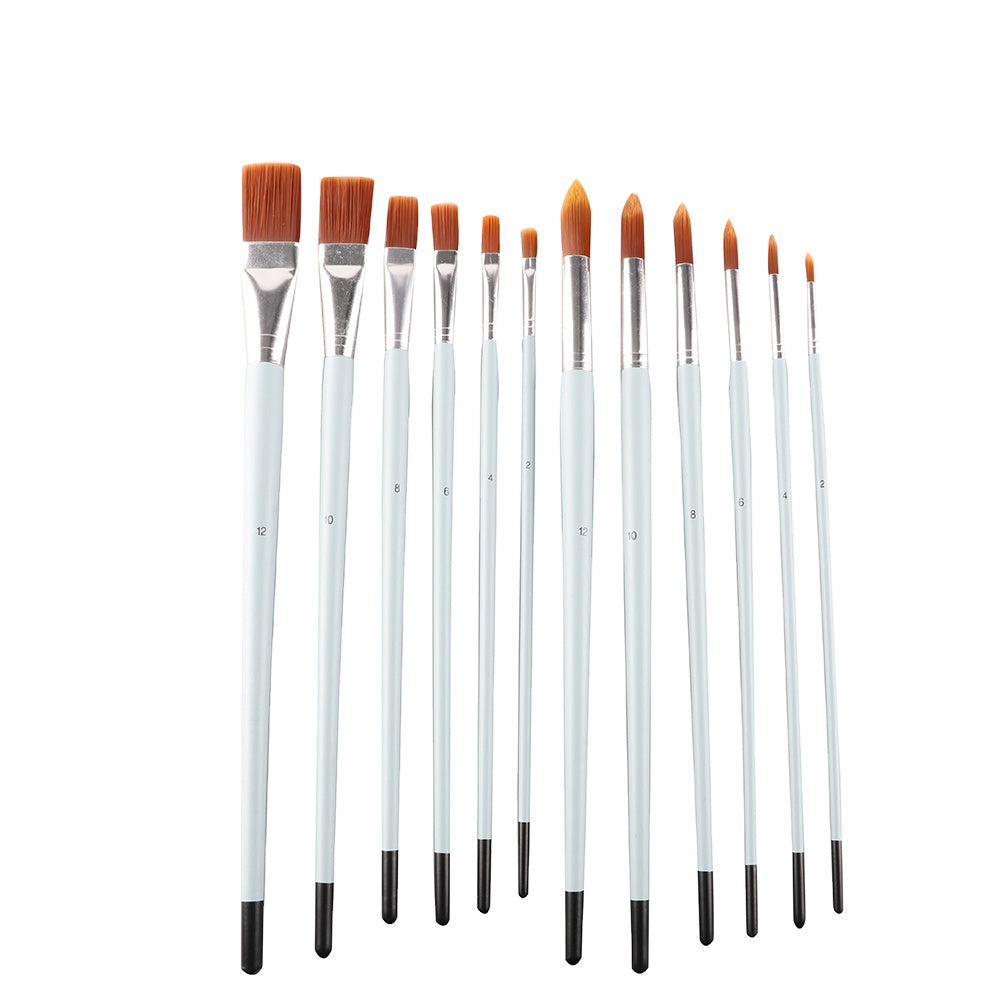 SINOART Nylon long hair handle brushes, 12 pcs set 6 round - Al Masam Stationery LLC Main image