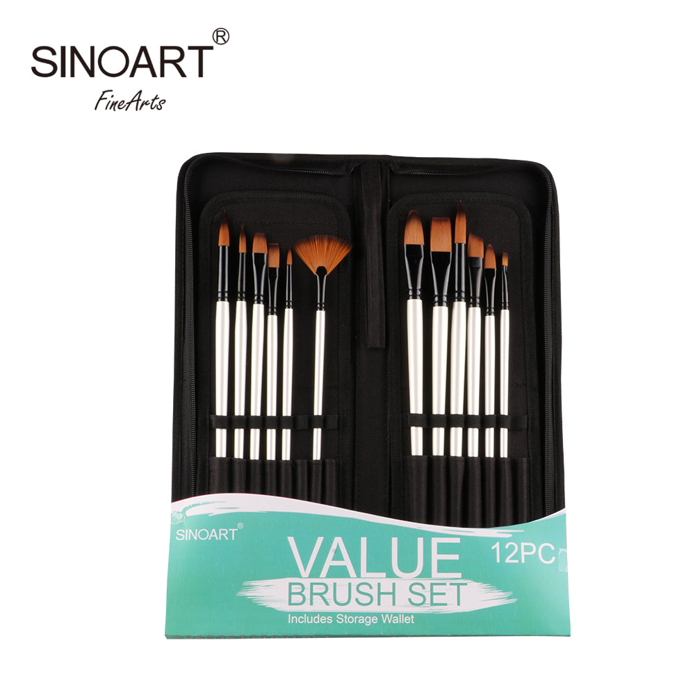 12Pcs Long handele Synthetic Art Supply Artist Nylon Brush - Al Masam Stationery LLC Main image