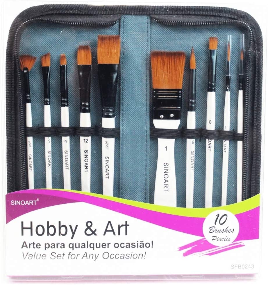 Sinoart Synthetic Brush Set  10 short handle synthetic brushes with a brush holder - Al Masam Stationery LLC Main image