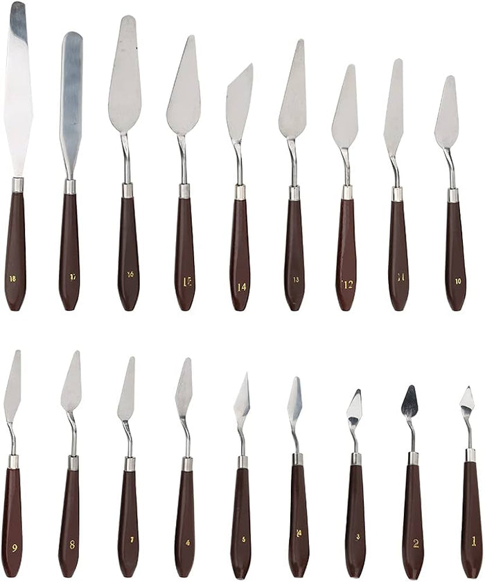 Set of four Sinoart palette knives with assorted sizes, ideal for painting and mixing colors on canvases.