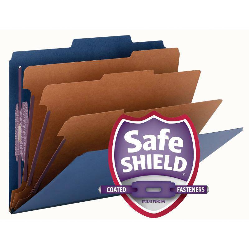 SMEAD PRESSBOARD CLASSIFICATION FILE FOLDER WITH SAFE SHIELD" FASTENERS, 3 DIVIDERS, 3 INCH EXPANSION DARK BLUE - Al Masam Stationery LLC Main image