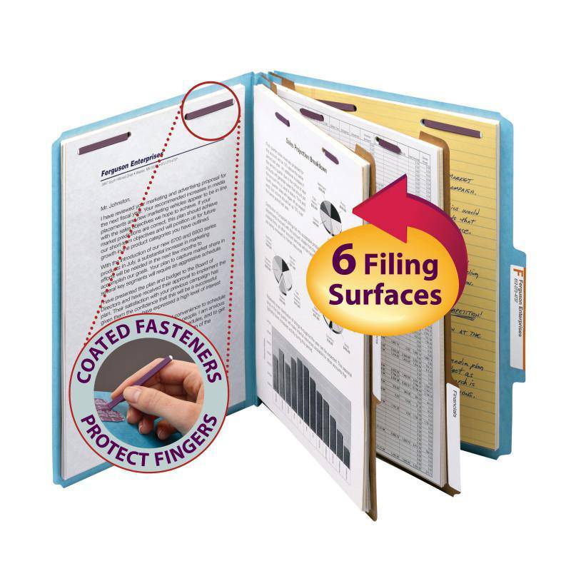 SMEAD PRESSBOARD CLASSIFICATION FILE FOLDER WITH SAFE SHIELD DIVIDERS 2" BLUE - Al Masam Stationery LLC
