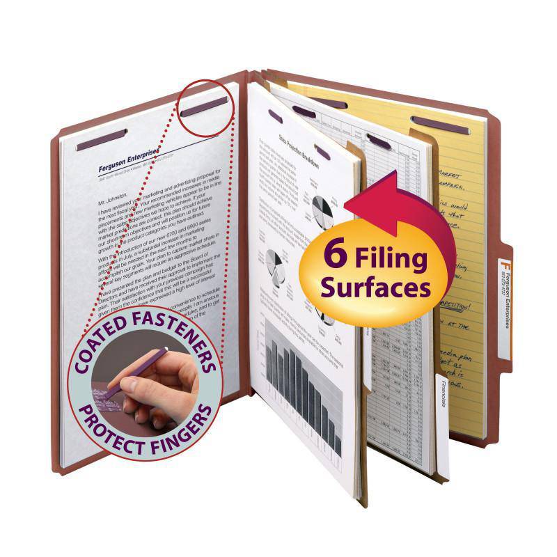 SMEAD PRESSBOARD CLASSIFICATION FILE FOLDER WITH SAFE SHIELD DIVIDERS 2" RED - Al Masam Stationery LLC