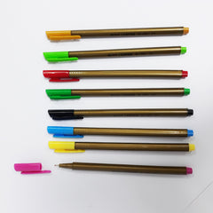 These Colour Point Pens come in an assortment of vibrant colours, making them perfect for organizing notes, color coding projects, or adding an artistic touch to any task. With their precise and smooth writing, these pens are ideal for both professional and creative use. Enhance your writing and drawing experience with these high-quality pens.  Fluorescent colour Point tip makers Size: 0.4mm Pack contains 12 pieces of assorted colours