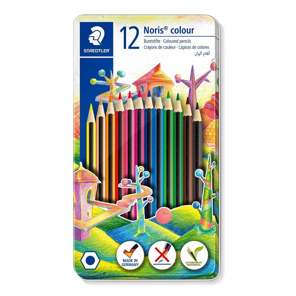 Staedtler 185 M12 Noris Coloring Pencils - (Tin of 12 Pencils) - Al Masam Stationery LLC Main image