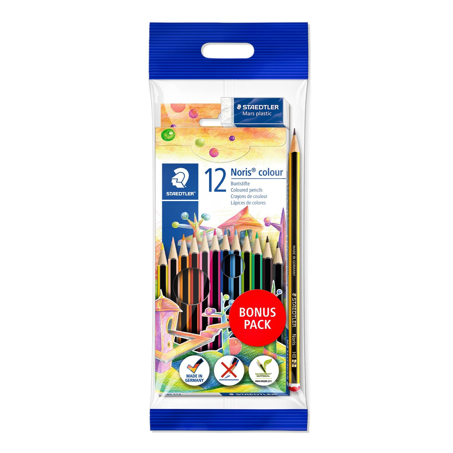 Staedtler 185C12 Noris + Mini Eraser Promo Pack - Al Masam Stationery LLC Main image