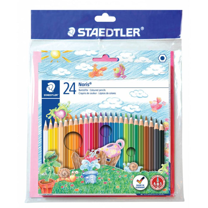 Staedtler coloring pencils set with 144 vibrant color pencils, stickers, and a coloring book for creative art projects.