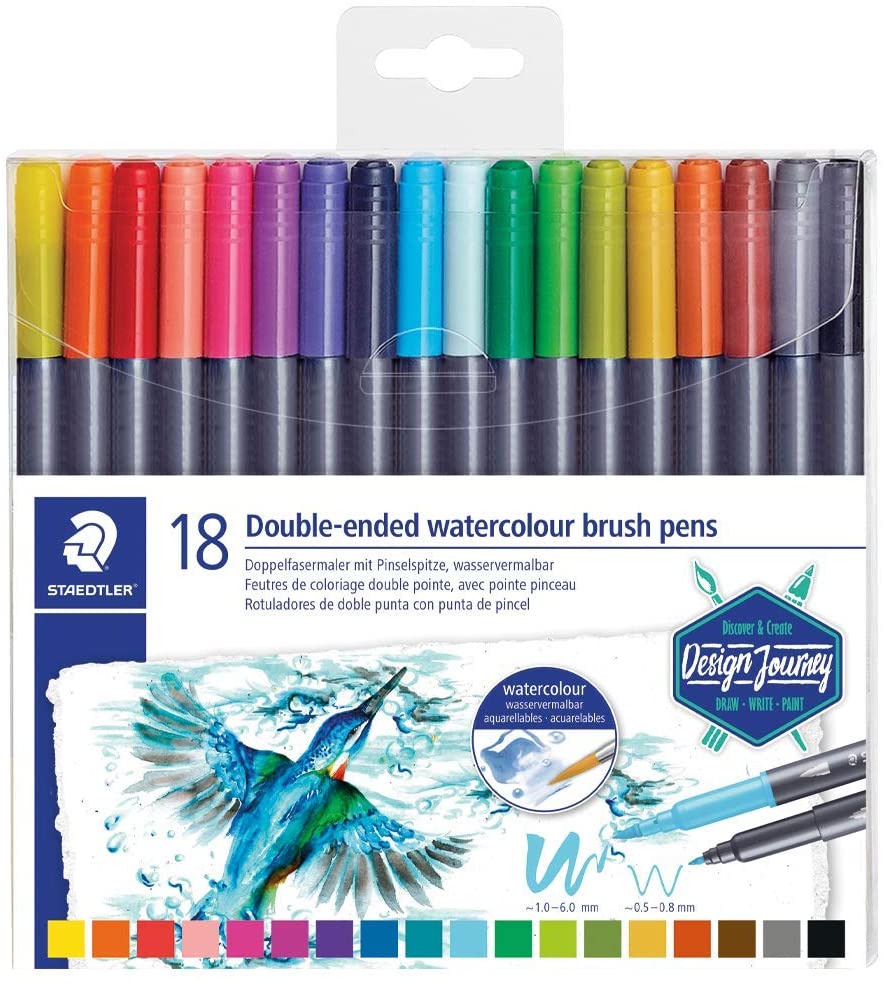 Staedtler 3001 TB18 Marsgraphic Double Ended Watercolor Brush Markers - Al Masam Stationery LLC Main image