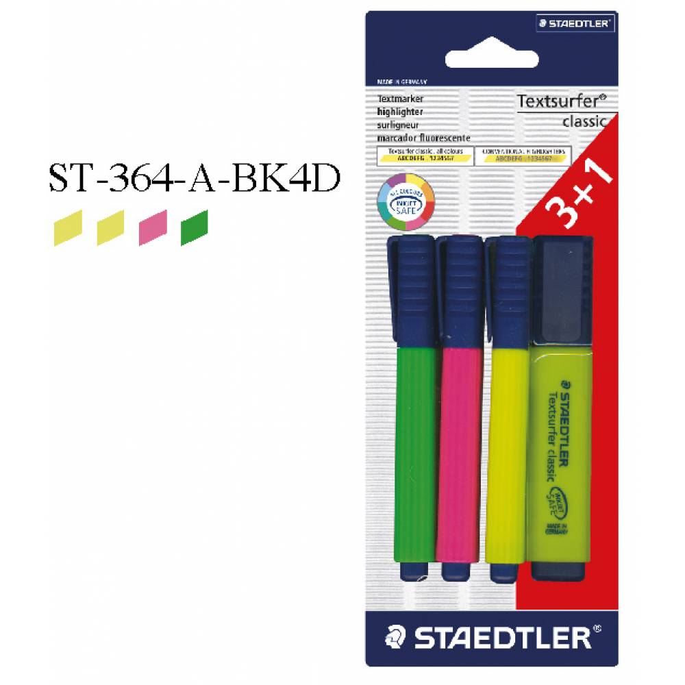 Staedtler 364 Textsurfer Highlighter blister pack of 4 - Al Masam Stationery LLC Main image