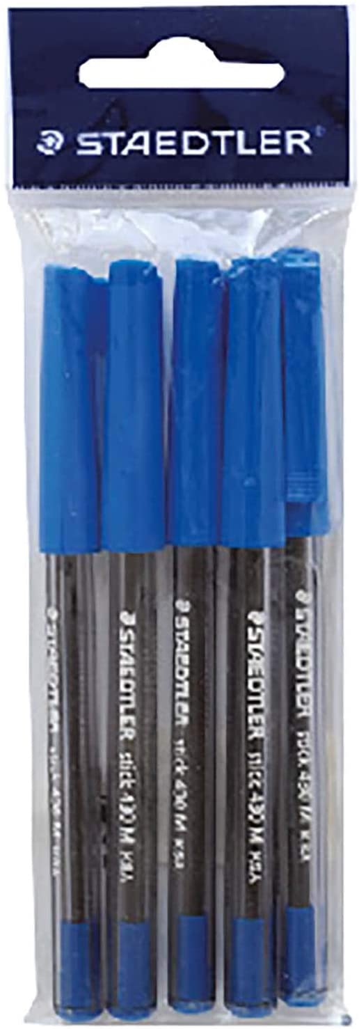 Staedtler Stick 430-03T Medium Blister of 5 pcs Blue - Al Masam Stationery LLC Main image