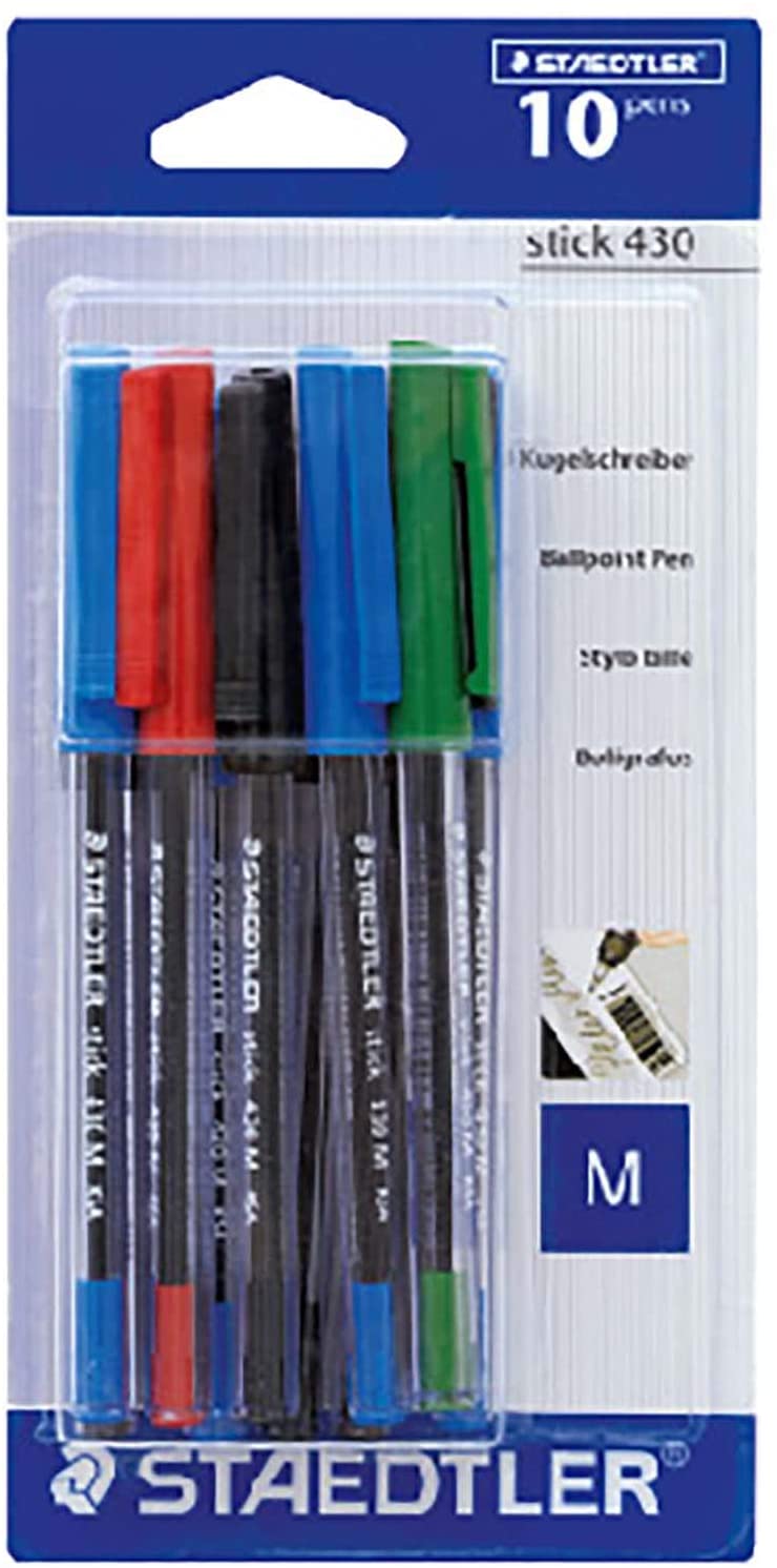 Staedtler Stick 430M Mix Blister of 10pcs (4blue, 4black,1green, 1red) - Al Masam Stationery LLC Main image