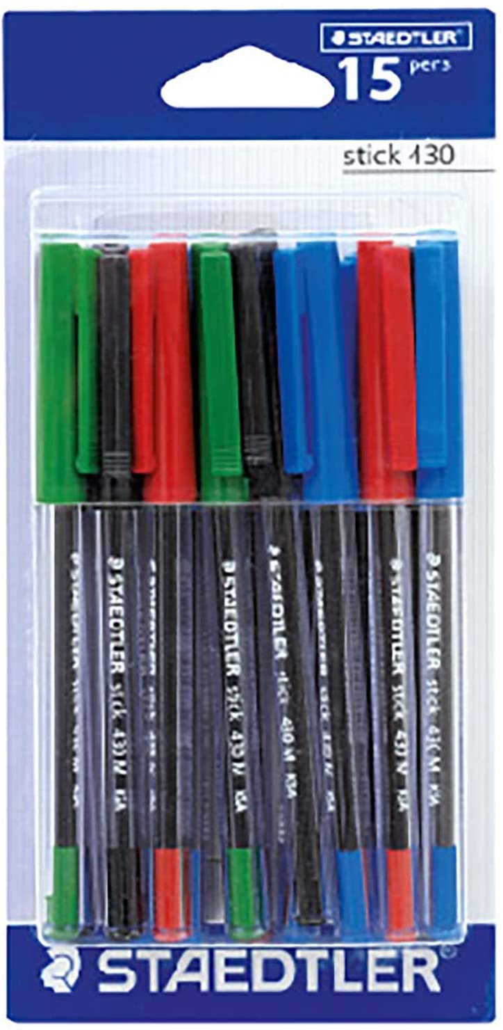 Staedtler Stick 430M Mix Blister of 15pcs (6Blue,4Black,3Red,2Green) - Al Masam Stationery LLC Main image
