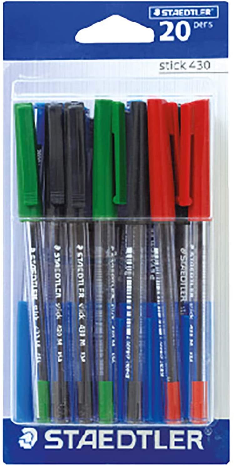 Staedtler Stick 430M Mix Blister of 20pcs (10Blue,6Black,2Red,2Green) - Al Masam Stationery LLC Main image