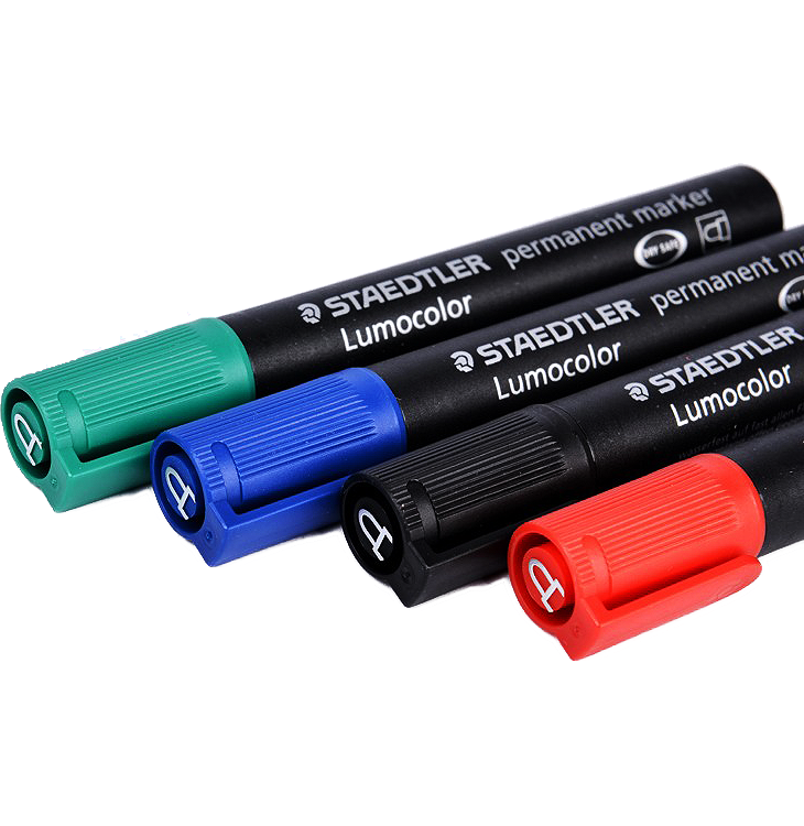 Staedtler permanent marker with round tip, black ink, featuring a sleek design and easy-to-grip barrel for precise marking.