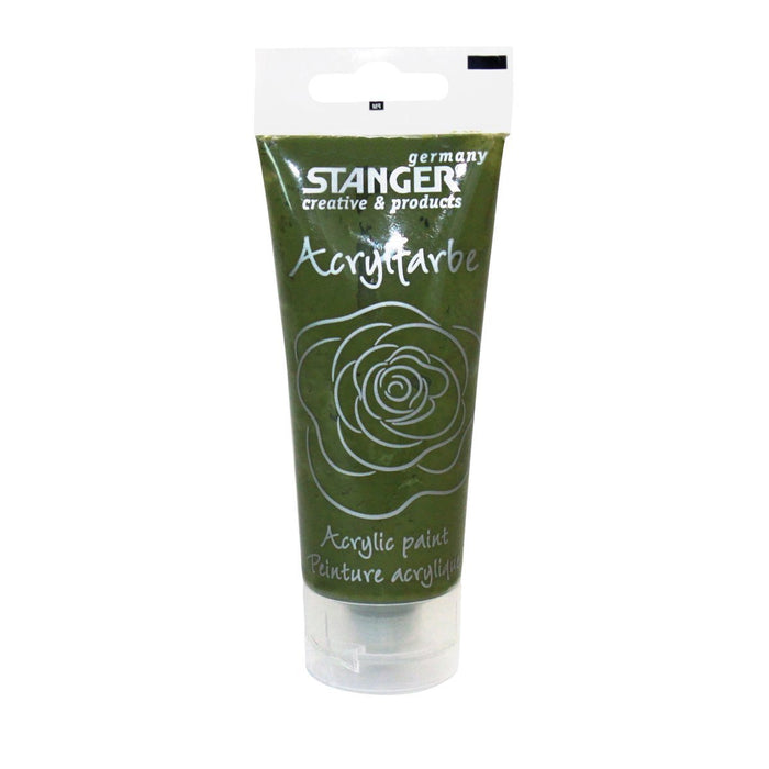 Stanger acrylic paint in 75 ml Olive Green bottle, vibrant green artist's paint for craft and painting projects.