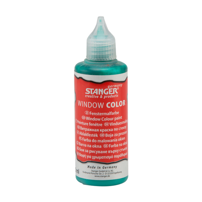 Stanger Window Colour Paint 80 ml in dark green, showing a small container with green paint and a brush.
