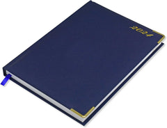 FIS Agenda Diary 2024 (English) 1 Side Padded, Gold Corners, Blue - Al Masam Stationery LLC