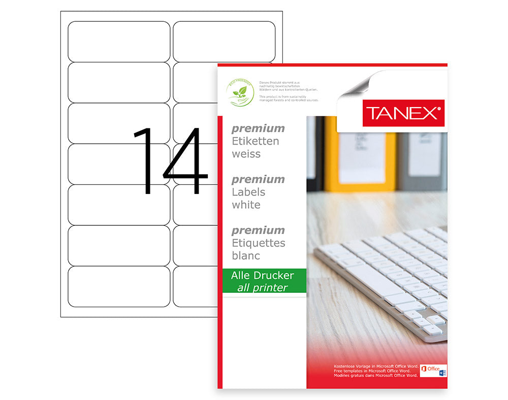 TANEX A4 14 LABELS 99.1x38.1 ROUND - Al Masam Stationery LLC Main image