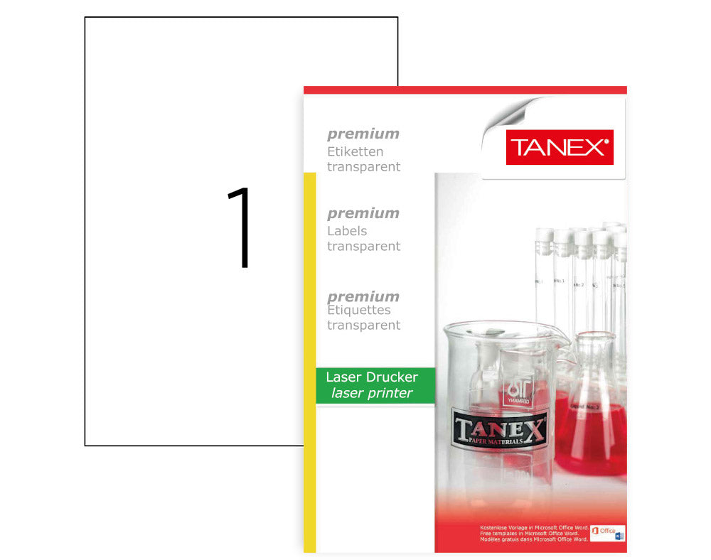 TANEX A4 1 LABEL TRANSPARENT 210x297 - Al Masam Stationery LLC Main image