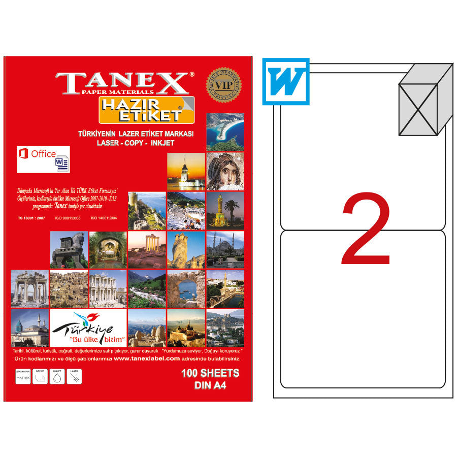 TANEX A4 2 LABELS 208x146 ROUND - Al Masam Stationery LLC Main image