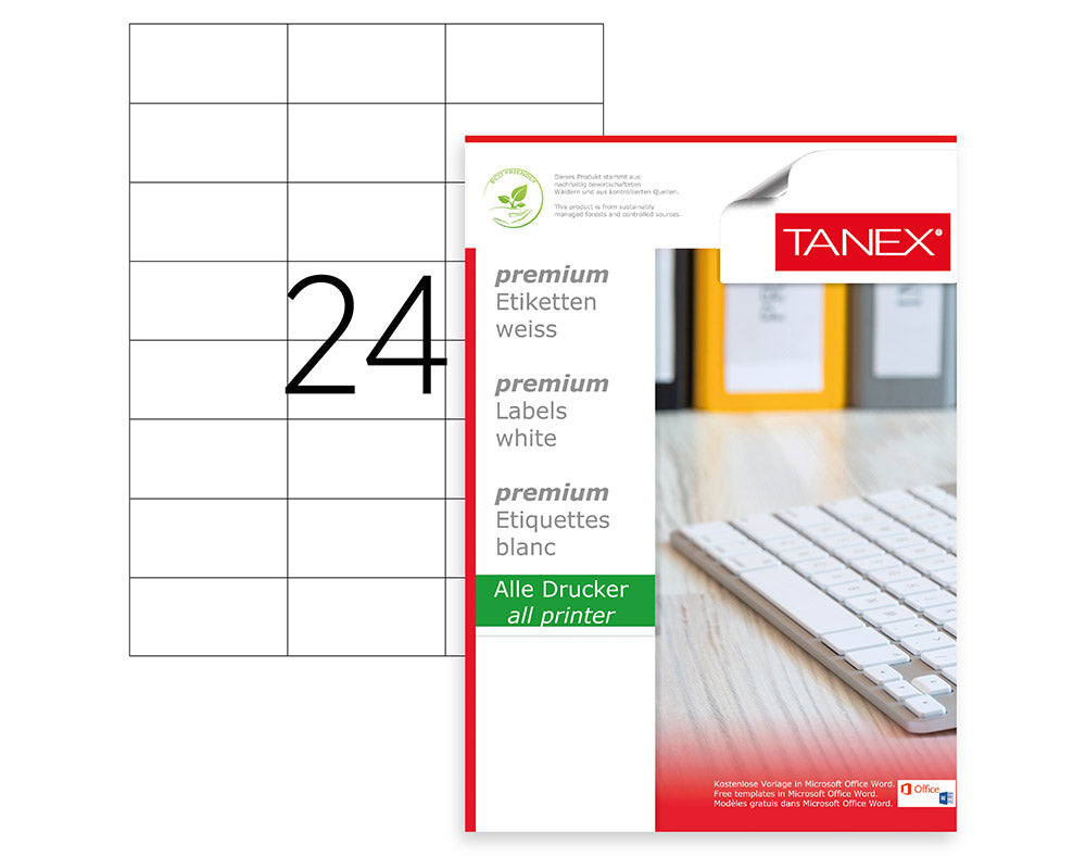 TANEX A4 24 LABELS 70x37 - Al Masam Stationery LLC Main image