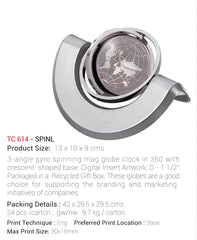 AMS -TC 614 - SPINL  - 3-Angle Gyro Spinning Mag Globe Clock Desktop - Al Masam Stationery LLC