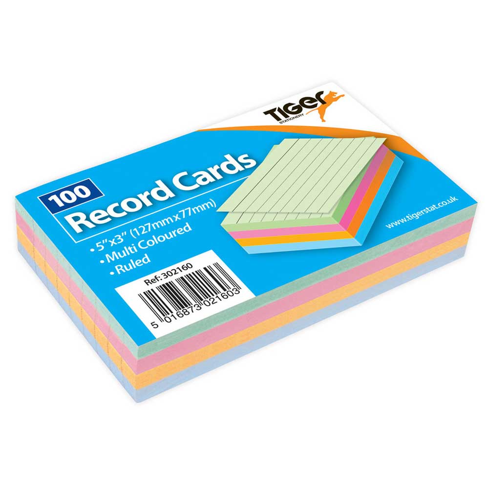 Tiger Record Cards Ruled Coloured 5x3 - Al Masam Stationery LLC Main image