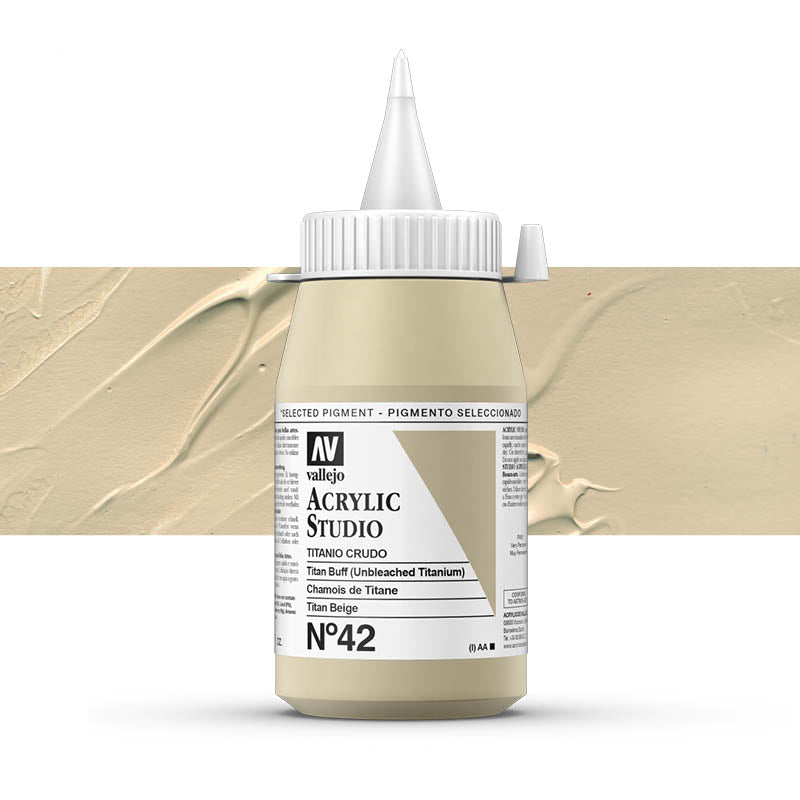 Vallejo ACRYLIC STUDIO 42: 1000 ML. TITAN BUFF (UNBLEACHED TITANIUM) - Al Masam Stationery LLC
